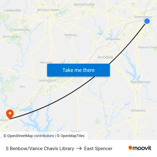 S Benbow/Vance Chavis Library to East Spencer map