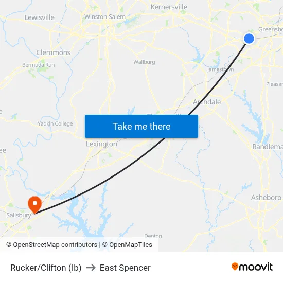 Rucker/Clifton (Ib) to East Spencer map