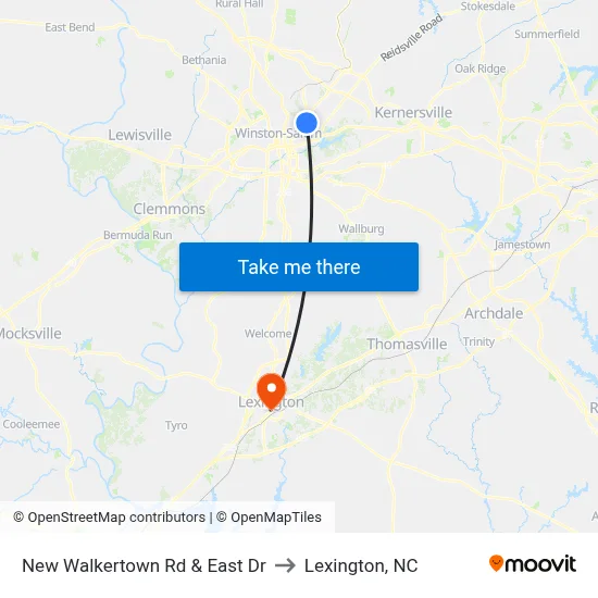 New Walkertown Rd & East Dr to Lexington, NC map