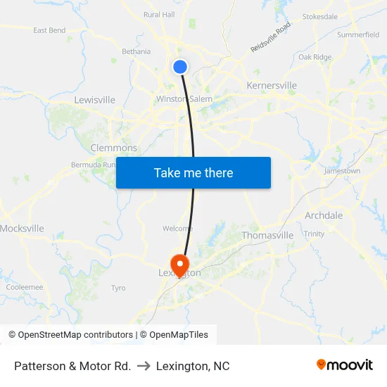 Patterson & Motor Rd. to Lexington, NC map