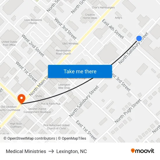 Medical Ministries to Lexington, NC map