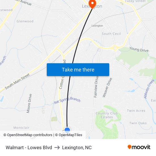 Walmart - Lowes Blvd to Lexington, NC map