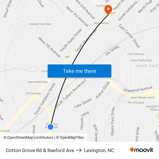 Cotton Grove Rd & Raeford Ave to Lexington, NC map