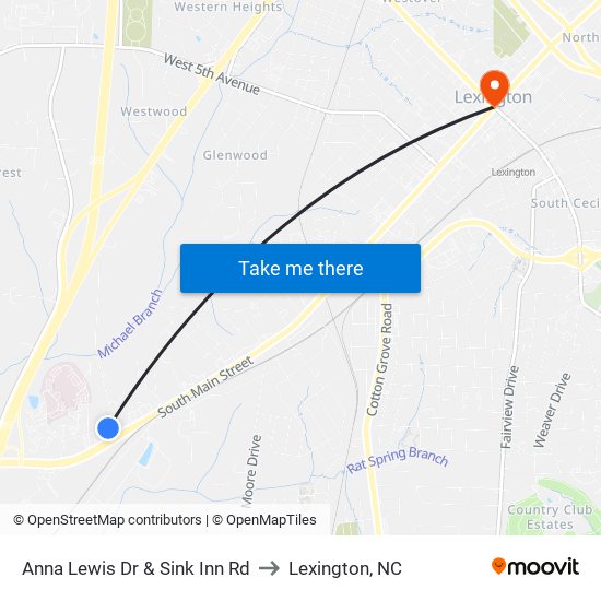 Anna Lewis Dr & Sink Inn Rd to Lexington, NC map