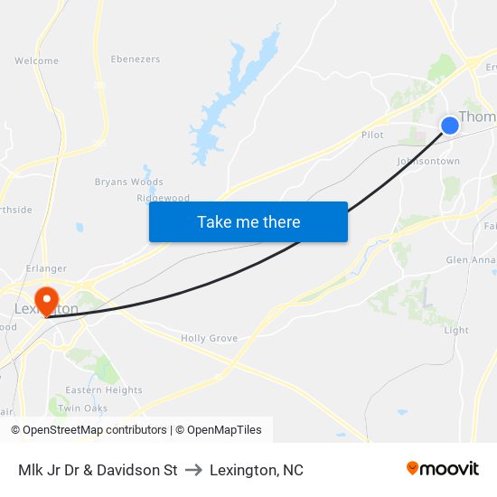 Mlk Jr Dr & Davidson St to Lexington, NC map