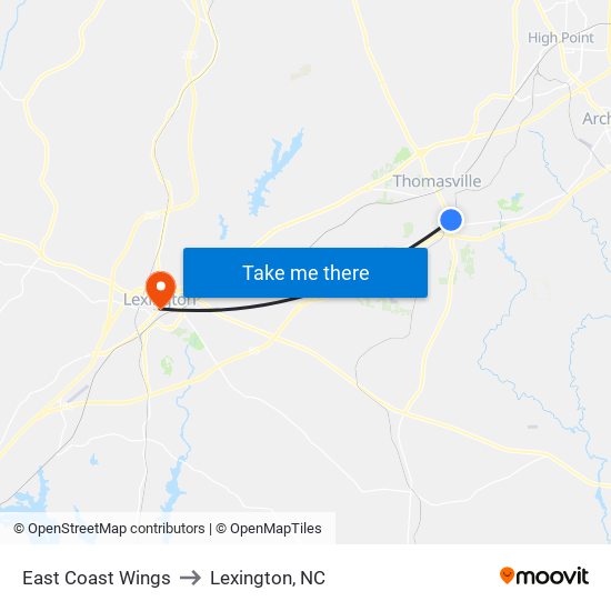 East Coast Wings to Lexington, NC map