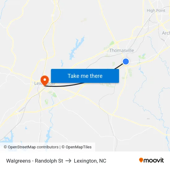 Walgreens - Randolph St to Lexington, NC map