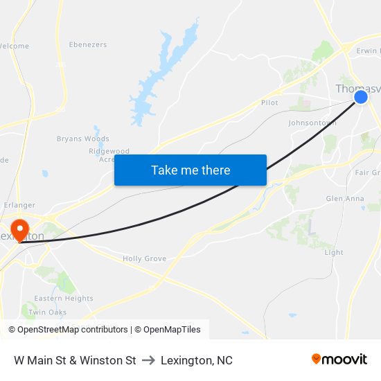 W Main St & Winston St to Lexington, NC map