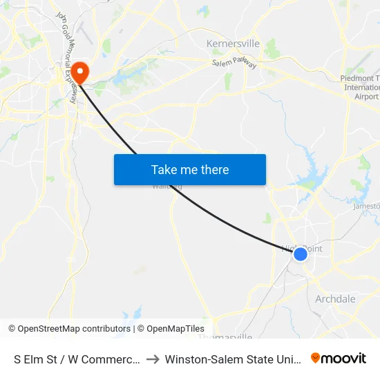 S Elm St / W Commerce Ave to Winston-Salem State University map