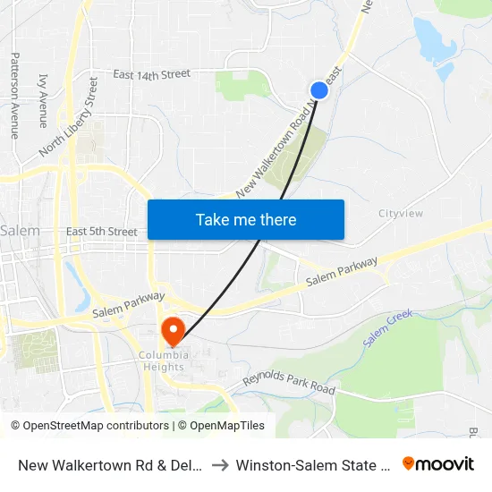 New Walkertown Rd & Dellabrook Rd to Winston-Salem State University map