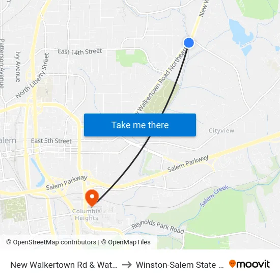 New Walkertown Rd & Waterworks Rd to Winston-Salem State University map