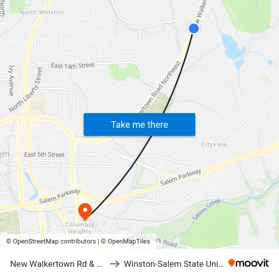 New Walkertown Rd & East Dr to Winston-Salem State University map