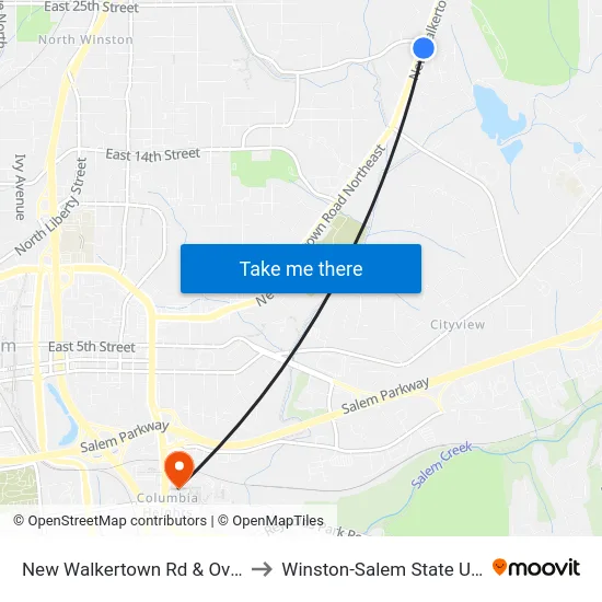 New Walkertown Rd & Overlook Dr to Winston-Salem State University map