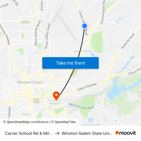 Carver School Rd & Milton Dr to Winston-Salem State University map
