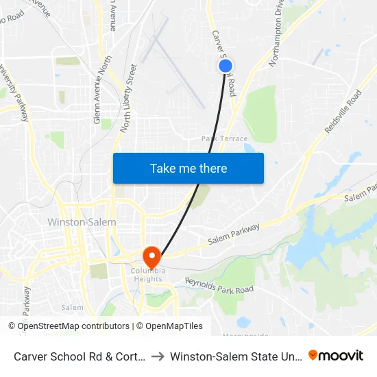 Carver School Rd & Cortland Dr to Winston-Salem State University map