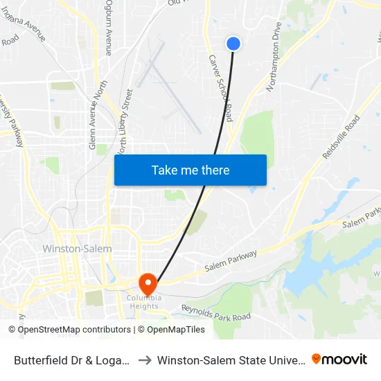 Butterfield Dr & Logan Ln to Winston-Salem State University map