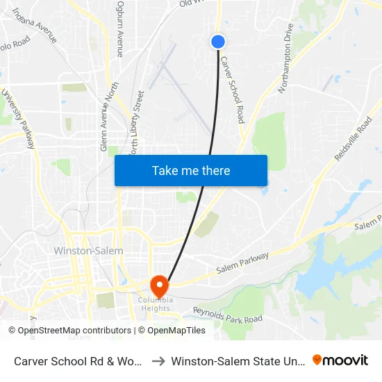 Carver School Rd & Woodfin Pl to Winston-Salem State University map