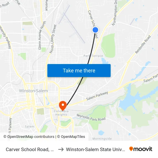 Carver School Road, 3418 to Winston-Salem State University map