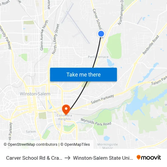 Carver School Rd & Craver St to Winston-Salem State University map