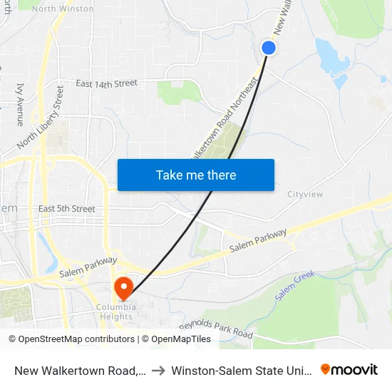 New Walkertown Road, 2850 to Winston-Salem State University map
