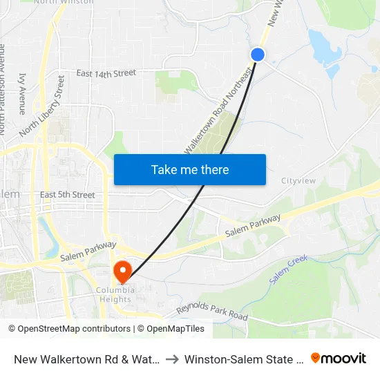 New Walkertown Rd & Waterworks Rd to Winston-Salem State University map