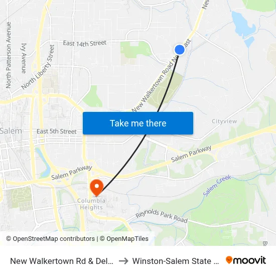 New Walkertown Rd & Dellabrook Rd to Winston-Salem State University map
