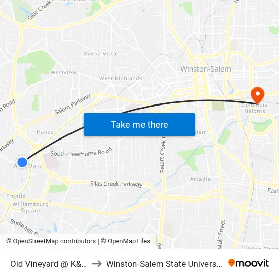 Old Vineyard @ K&W to Winston-Salem State University map