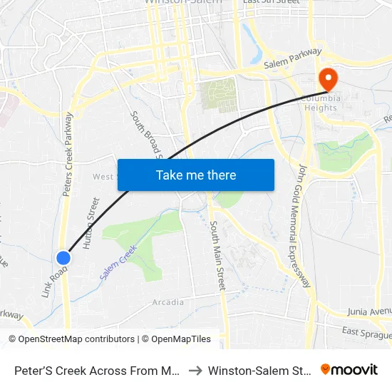 Peter’S Creek Across From Mayflower Restaurant to Winston-Salem State University map