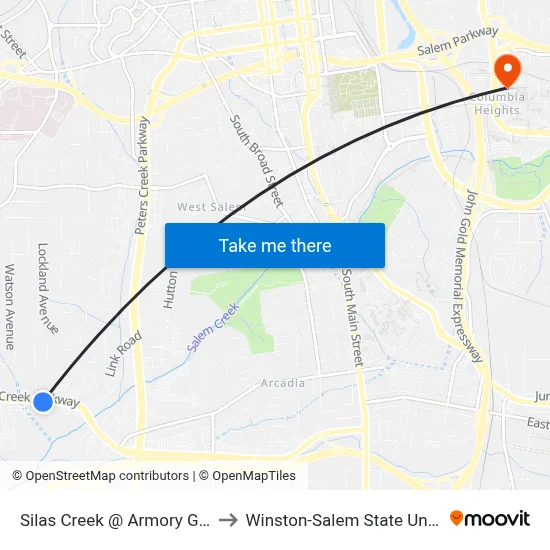 Silas Creek @ Armory Golf Ctr. to Winston-Salem State University map