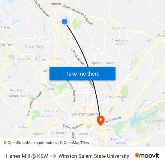 Hanes Mill @ K&W to Winston-Salem State University map