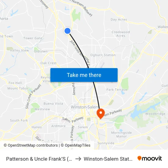 Patterson & Uncle Frank’S (Forsyth Tech) to Winston-Salem State University map