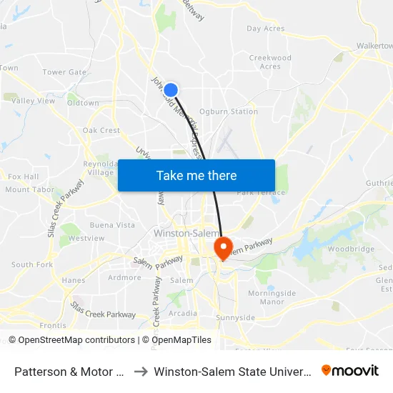 Patterson & Motor Rd. to Winston-Salem State University map
