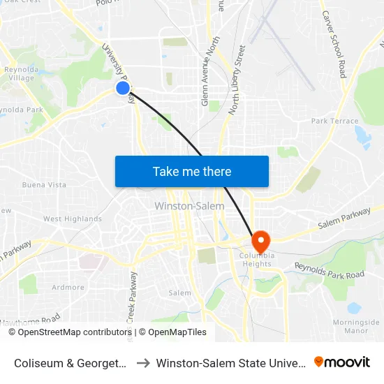 Coliseum & Georgetown to Winston-Salem State University map