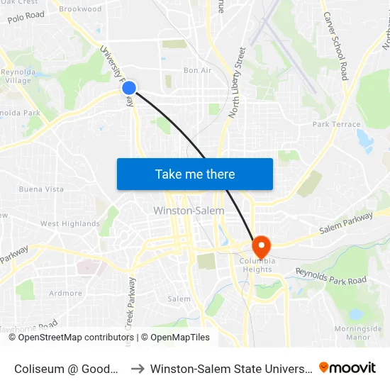 Coliseum @ Goodwill to Winston-Salem State University map