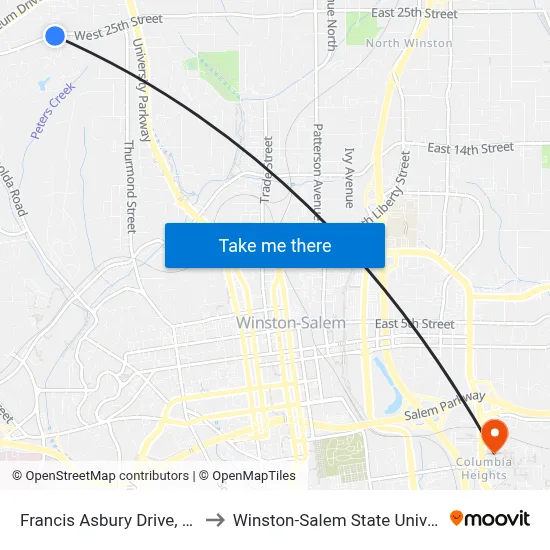 Francis Asbury Drive, 1193 to Winston-Salem State University map