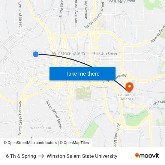 6 Th & Spring to Winston-Salem State University map