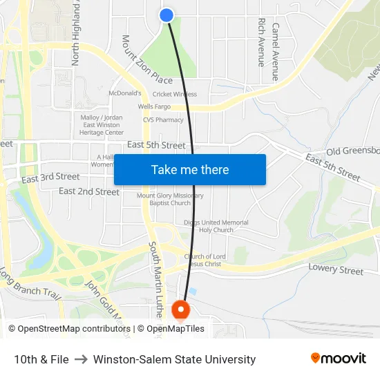 10th & File to Winston-Salem State University map