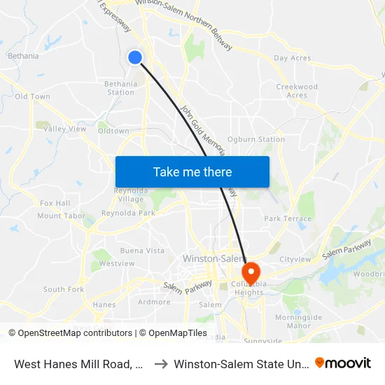 West Hanes Mill Road, 434-450 to Winston-Salem State University map