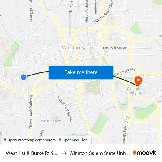 West 1st & Burke Rt 95 107 to Winston-Salem State University map