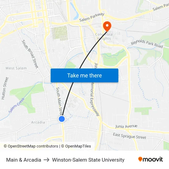 Main & Arcadia to Winston-Salem State University map