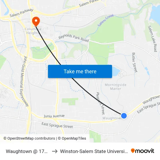 Waughtown @ 1747 to Winston-Salem State University map