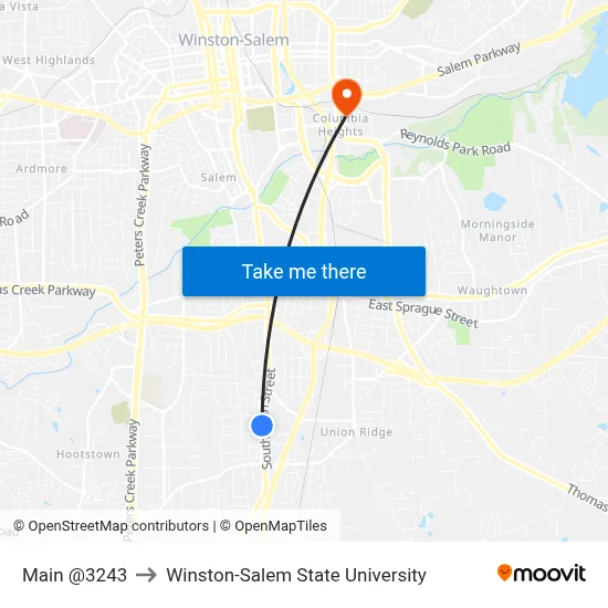 Main @3243 to Winston-Salem State University map