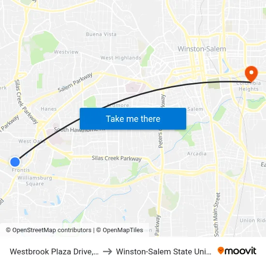 Westbrook Plaza Drive, 1605 to Winston-Salem State University map
