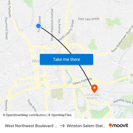 West Northwest Boulevard & Trade St NW to Winston-Salem State University map