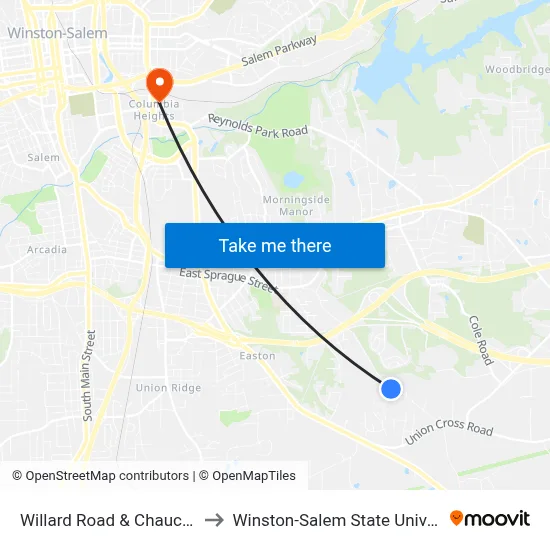 Willard Road & Chaucer Ln to Winston-Salem State University map