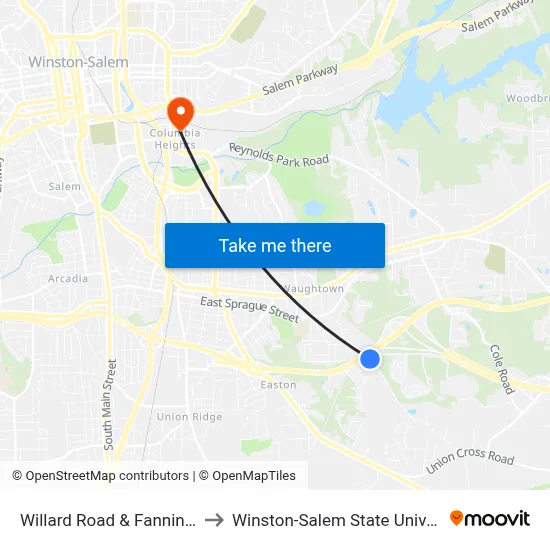 Willard Road & Fanning Rd to Winston-Salem State University map