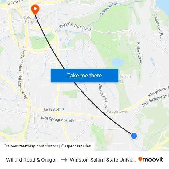 Willard Road & Oregon St to Winston-Salem State University map