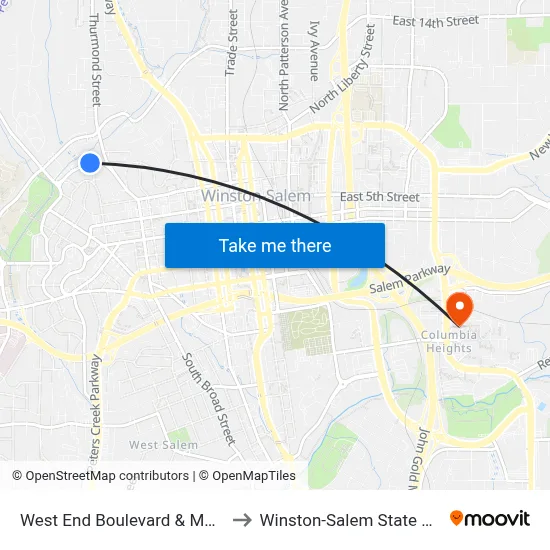 West End Boulevard & Manly Street to Winston-Salem State University map