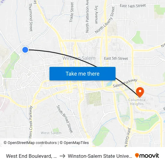 West End Boulevard, 440 to Winston-Salem State University map