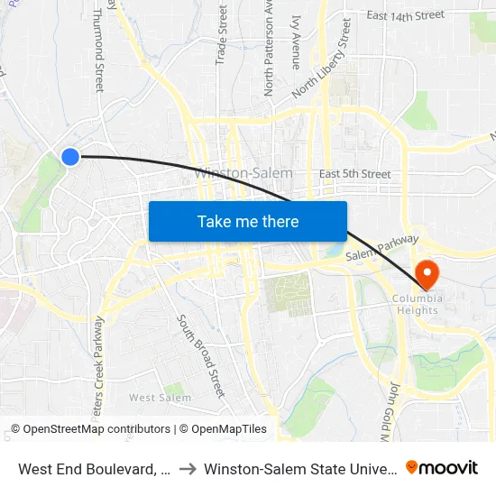West End Boulevard, 465 to Winston-Salem State University map